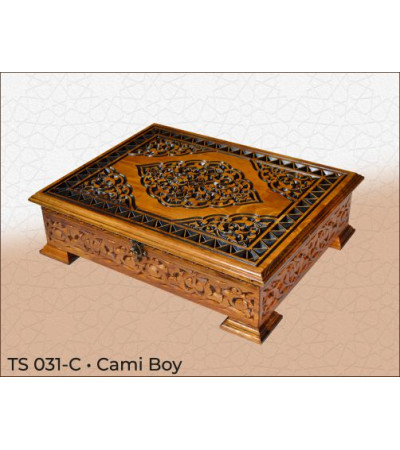 TS031 - AHŞAP CAMİ BOY KURAN-I KERİM KUTUSU-OYMALI   ( RENK: YEŞİL-CEVİZ-KESTANE )